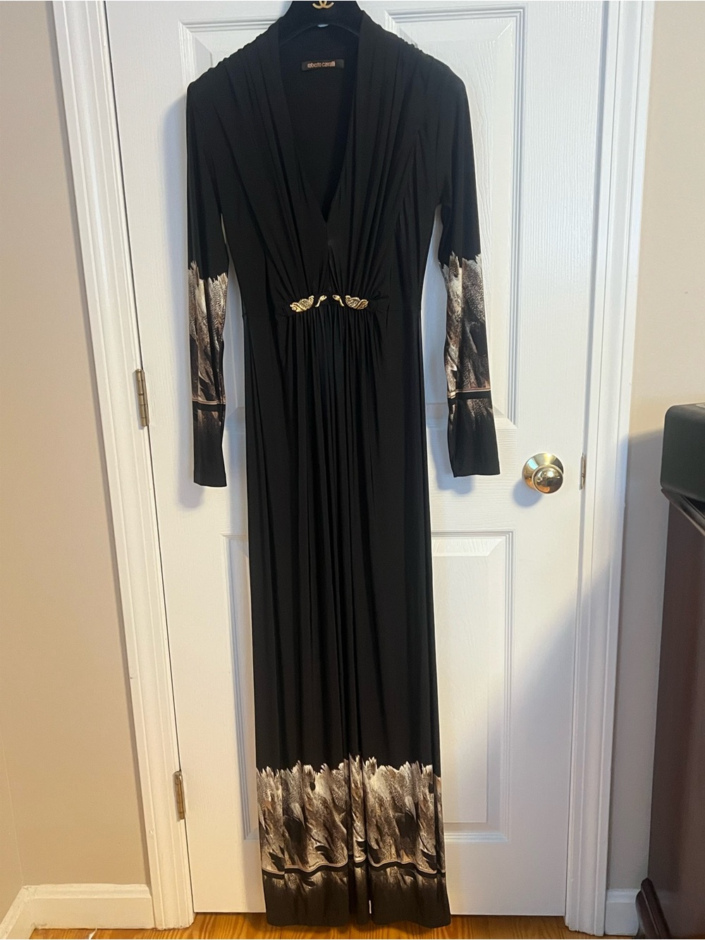 Vintage Y2K Roberto Cavalli Black Maxi Dress with Gold Serpent Detail - Picture 1 of 8